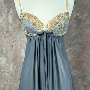 Victoria's Secret Blue Chemise with Gold Lace